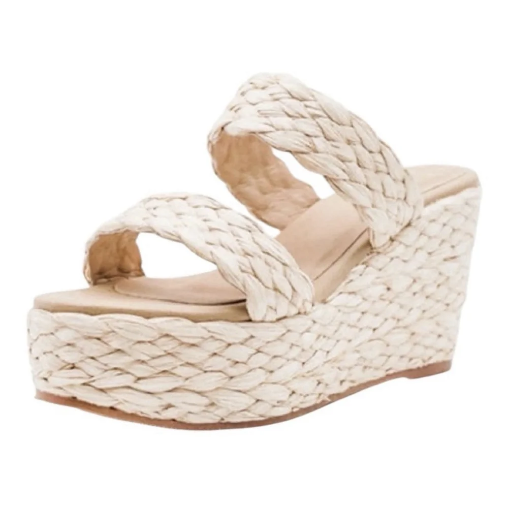 Kaanas Tenerife Wedge Sandal Beige Raffia Size 9 Medium NWT